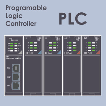 PLC Programable Logic Controller With Digital Analog Input and Output Flat Design