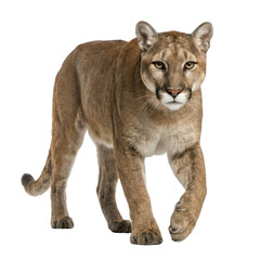 Obraz premium Cougar Walking Towards Camera Isolated on White Background