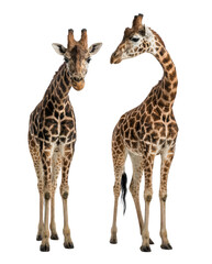Obraz premium Two Young Giraffes Standing Isolated on White Background