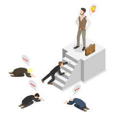 3D Isometric Flat  Illustration of Authoritarian Leader, Men Worshiping Charismatic Figure In Business Concept