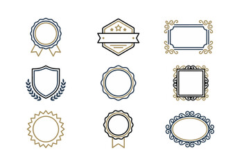 Set of decorative emblems and badges on black background