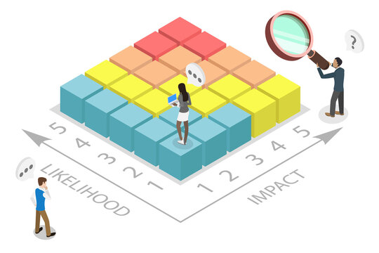 3D Isometric Flat  Illustration of Risk Matrix, Creating A Business Contingency Plan To Assess Risks And Forecast Scenarios