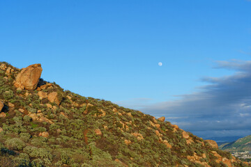 Vivid Daytime Moon Above Rugged Mount Rubidoux Landscape