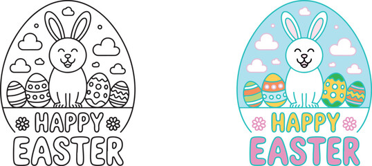 Happy Easter Bunny and Eggs