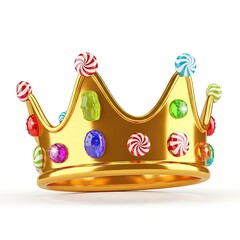 Vibrant Candy Crown Golden Royal Headwear Embellished with Sweet Lollipops and Jewels