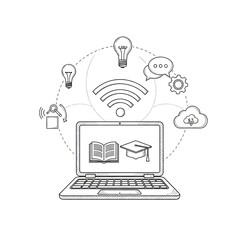 E-learning Network Illustration Showcasing Online Education and Digital Connectivity