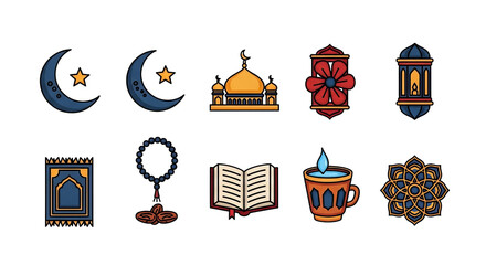 Ramadan Islamic Culture Icons Set Flat Design Elements