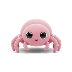 Cute pink fuzzy spider character with big eyes and happy smile