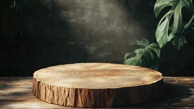 Video A simple wooden plate sits atop a wooden table, perfect for rustic or vintage-themed settings