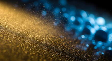 Mesmerizing interplay of warm golden particles and cool blue light, creating an abstract and ethereal bokeh landscape of shimmering energy and dynamic illumination