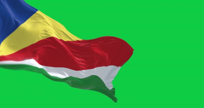 Seychelles national flag waving isolated on green background