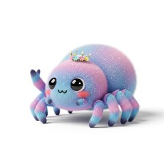 Adorable Fuzzy Spider Character with Flower Crown Waving