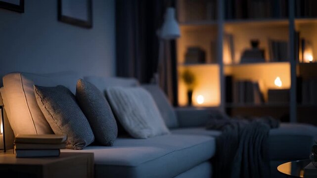 Medium shot of a cozy living room with a desk neatly arranged for a oneonone tutoring session soft evening light highlighting study materials in clear focus.