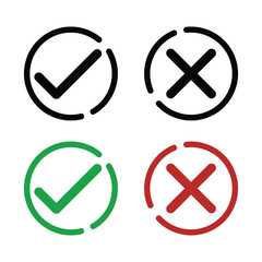 Check and cross circular outline icons &ndash; Versatile and clean neutral validation symbols, suitable for survey results, scoring sheets, and education worksheets used in digital and printed materials