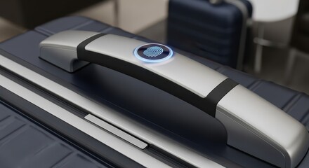 Modern luggage features a biometric security scanner integrated into the top carrying handle