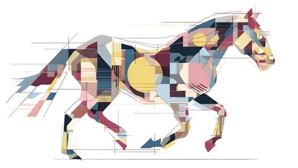 Fototapeta premium Abstract Geometric Horse in Motion with Layered Shapes on White Background