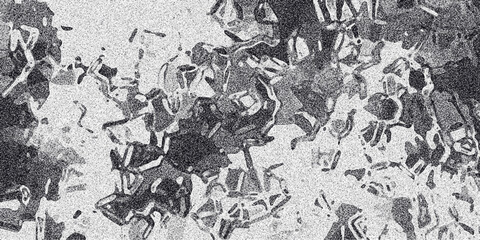 Abstract grayscale mosaic-like pattern with irregular dark shapes and speckled noise creating a fragmented and textured surface