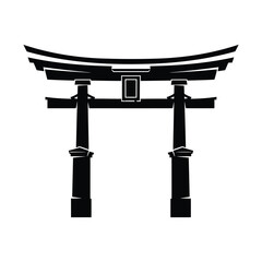 Black Silhouette of a Japanese Torii Gate shrine