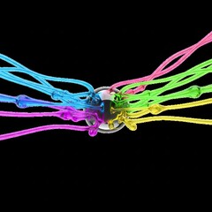 Colorful Liquid Streams Converging on Central Sphere