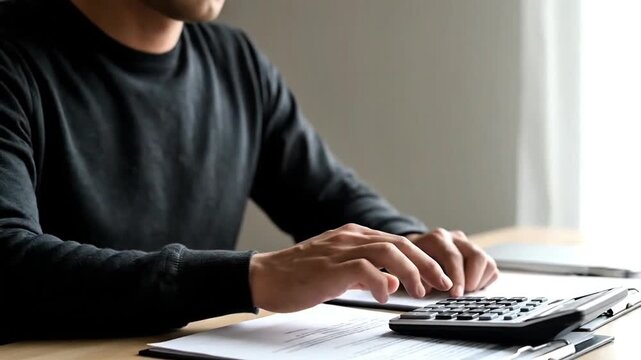 Professional calculating finances with calculator and notes
