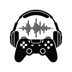 Gaming Headphones Controller and Sound Wave Icon audio