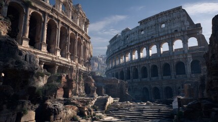 Naklejka premium Ancient ruins of Rome depicting remnants of the past in a cinematic style