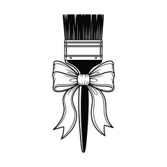 Paintbrush with a decorative bow on white background artist