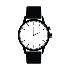 Simple black and white illustration of a wristwatch on white background time clock