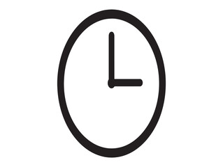 Simple black and white illustration of a classic analog clock face showing one oclock