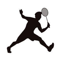 Athlete swinging badminton racket