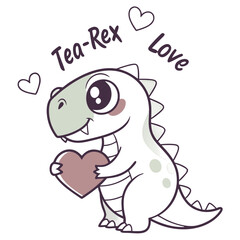 Obraz premium Cute Tea–Rex Dinosaur Valentine's Day Vector – Adorable T-Rex Holding Heart Illustration, Romantic Paleo Pun Graphic, Kawaii Dino Love Sticker, Greeting Card Design, Prehistoric Heart Graphics, Animal
