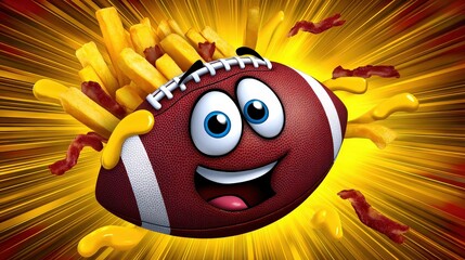 Super Bowl American Football Character with French Fries and Bacon