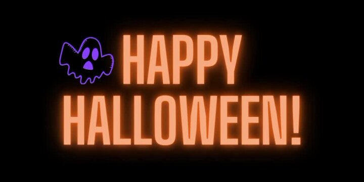 orange and purple theme spooky happy halloween greetings neon lamp sign looping video