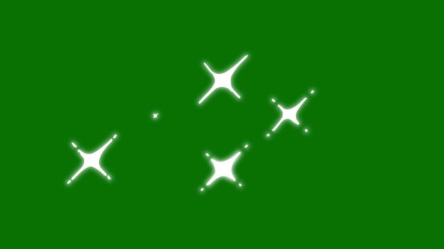 Twinkle Star Sparkling Starry Night with Twinkling Lights. Twinkle Sparkling stars Shine animation, Vector, doodles style stars blinking effects, Magic Glow Effect Green Screen. 4k animation