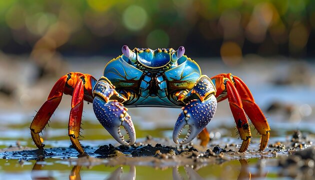 Vibrant Crab Portrait - A Colorful Crustacean in Natural Habitat.