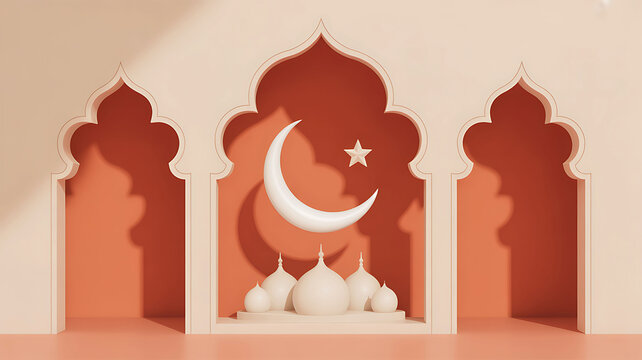 Mosque arches with crescent and star Ramadan scene