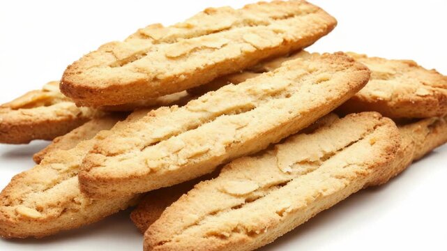 Video A stack of cookies on a clean white surface, ideal for food or editorial use