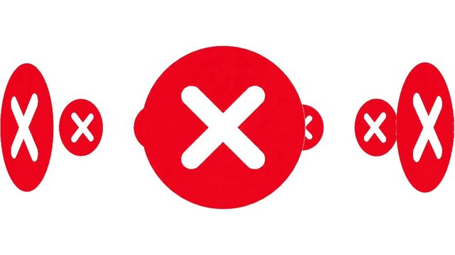 Animated Red Cross Mark Icon on White Background. Red X Symbol for Error, Cancellation, or Stop Symbol.