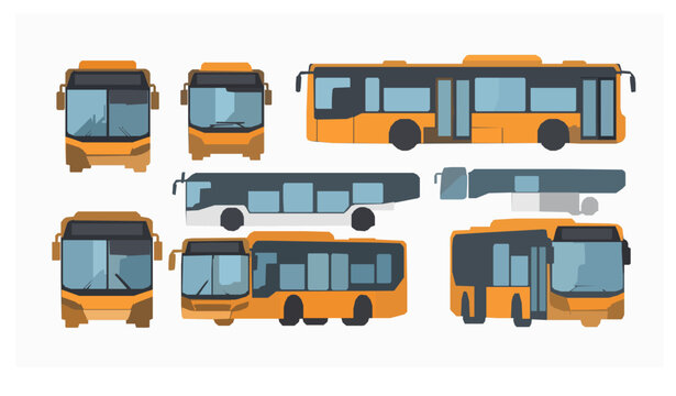 City bus collection flat vector illustration public transport isolated on white