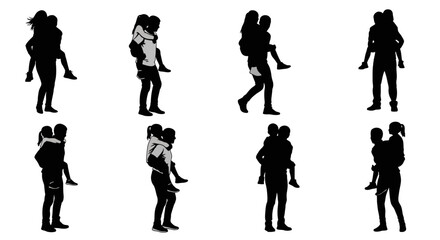 Obraz premium Couple silhouettes in various romantic poses and interactions displayed in a grid layout