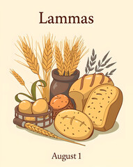 Lammas Lughnasadh August 1 Pagan Harvest Festival Illustration