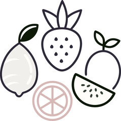 tropical fruit flat icons   outline  vector on white background 