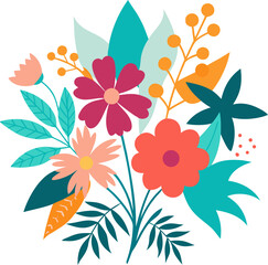 summer floral composition bundle colorful vector on white background 