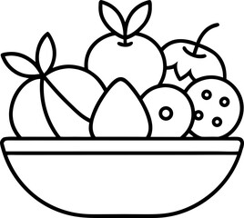 mixed fruit bowel outline vector on white background