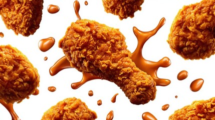 Crispy Fried Chicken Drumsticks with Spicy Sauce Splashes