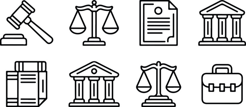 Justice & Legal Icons Pack Gavel, Scales, Contract, and Legal Books