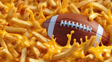 Super Bowl American Football and Cheesy Fries Party Food