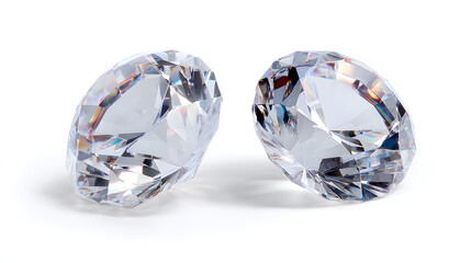 Fototapeta premium Two Faceted Diamonds on White Background