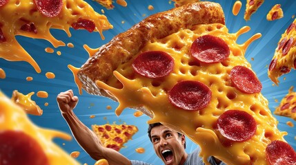 Delicious Pepperoni Pizza Party Celebration with Flying Slices