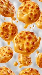 Delicious Cheesy Pizza Bites Floating on White Background